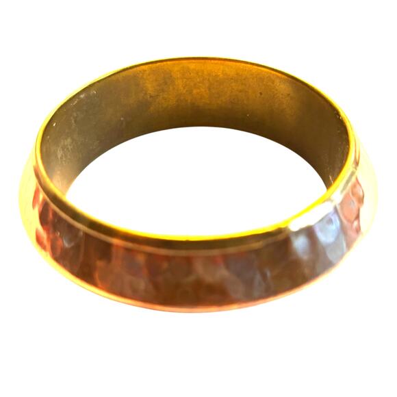 Hammered copper & brass bangle bracelet Boho mixed metals hippie chic jewelry - Picture 4 of 6